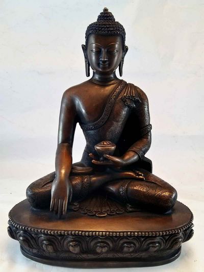 Shakyamuni Buddha Statue- Oxidized With Whole Body Carving