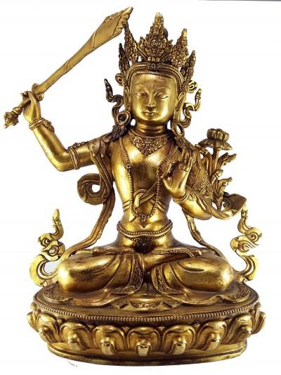 Statue Of Manjushri [full Gold Plated], [antique Finishing]