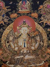 Buddhist Handmade Thangka Of Chenrezig, [real Gold, Hand Painted], Real Gold