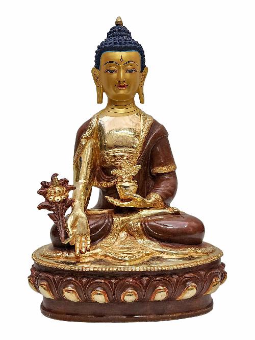 [medicine Buddha], Buddhist Handmade Statue, [partly Gold Plated] And [face Painted]