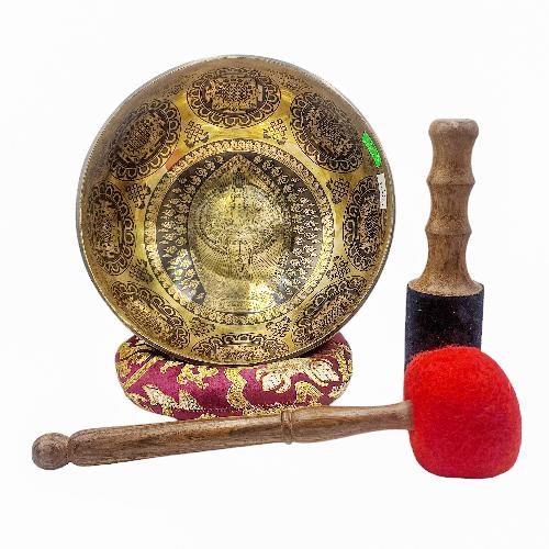 Singing Bowl, Buddhist Hand Beaten, With [avalokitesvara] Carved Inside, [select Accessories]