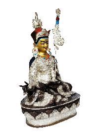 [padmasambhava] Buddhist Handmade Statue, [silver And Chocolate Oxidized], Wtih [face Painted]