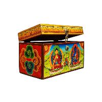 Buddhist Wooden Box With [shakyamuni And Medicine Buddha], Tibetan Style With Traditional Colors