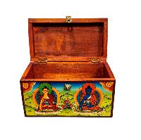 Buddhist Wooden Box With [shakyamuni And Medicine Buddha], Tibetan Style With Traditional Colors