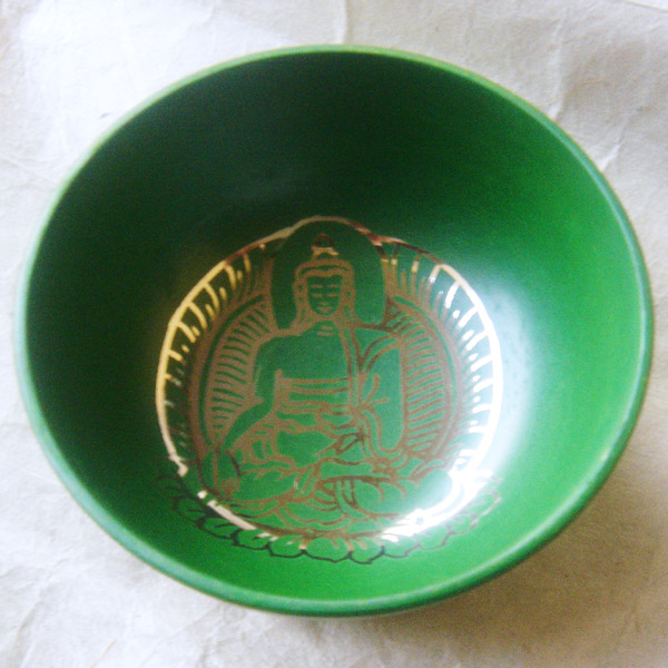 Glossy - Flat Buddha Design Green Colored Singing Bowl