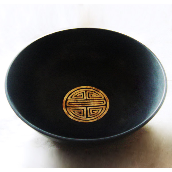 Glossy - Flat Black Colored Chinese Symbol Design Singing Bowl