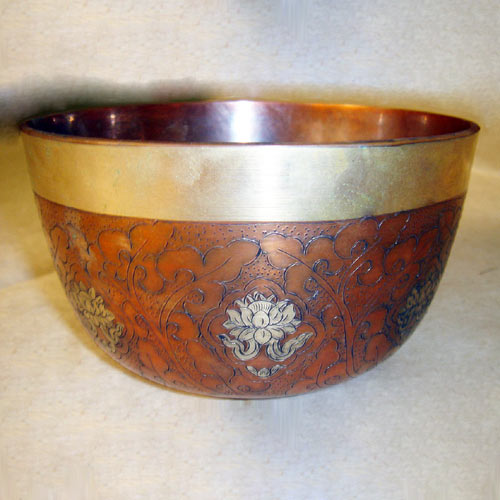 Carved -deep Ashtamangala Design Oxidized Singing Bowl