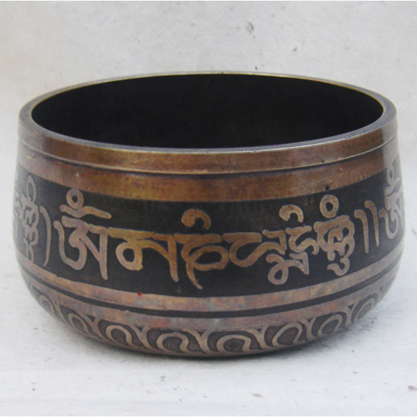 Etching - Japanes Om Mani Padme Hum Design Oxidized Singing Bowl