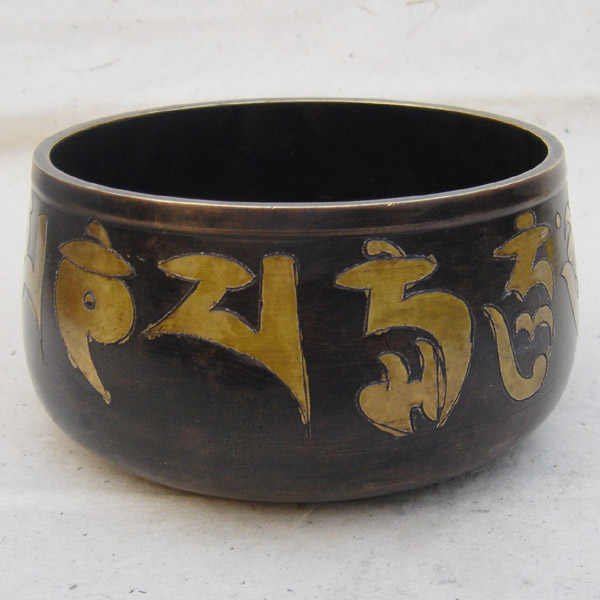 Carved - Japanese Om Mani Padme Hum Design Black Oxidized Singing Bowl