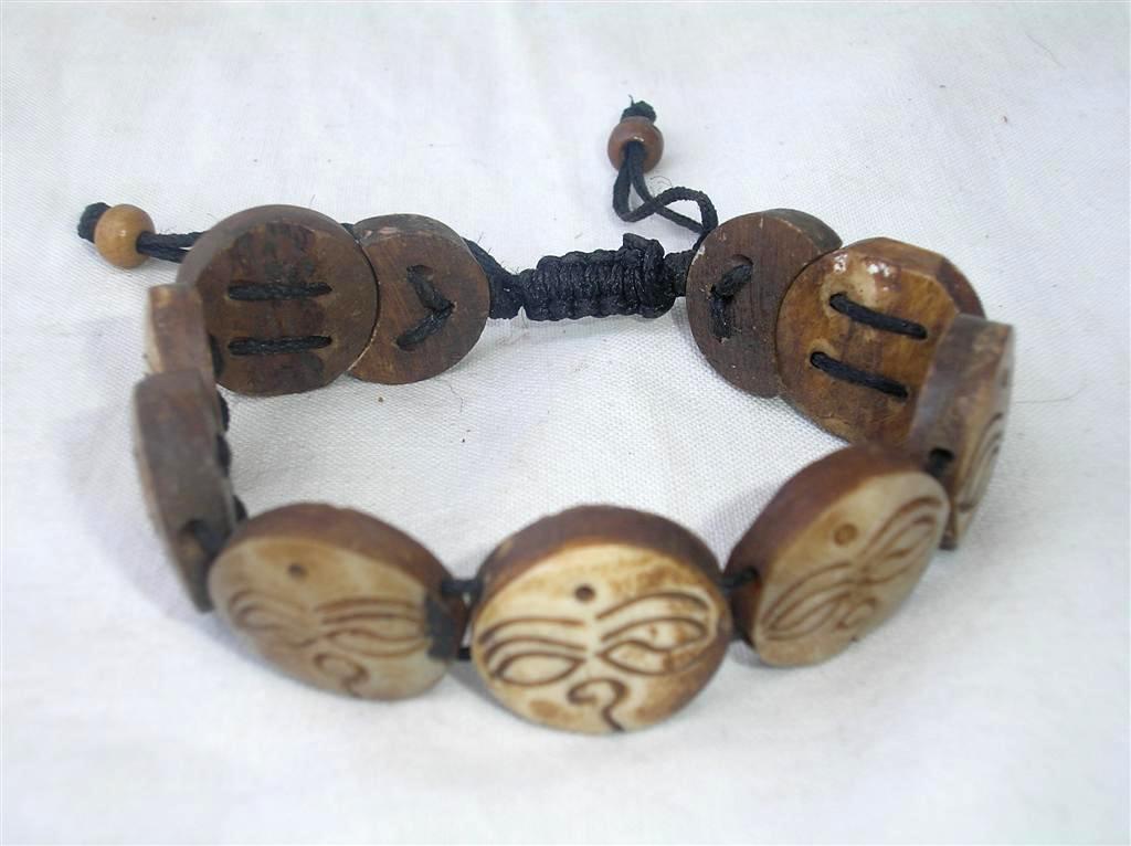 Budddha Eye Design Yak Bone Bracelet, Handmade In Nepal