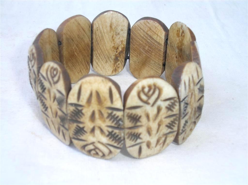 Ovel Shape Yak Bone Bracelet, Handmade In Nepal