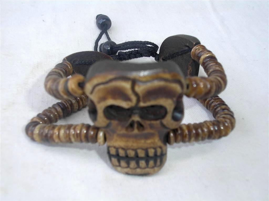 Skull Design Yak Bone Bracelet, Handmade In Nepal