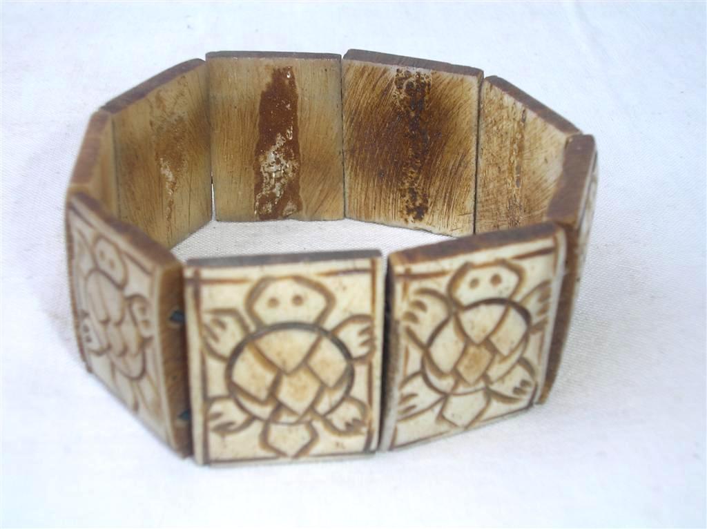 Turtle Design Yak Bone Bracelet, Handmade In Nepal