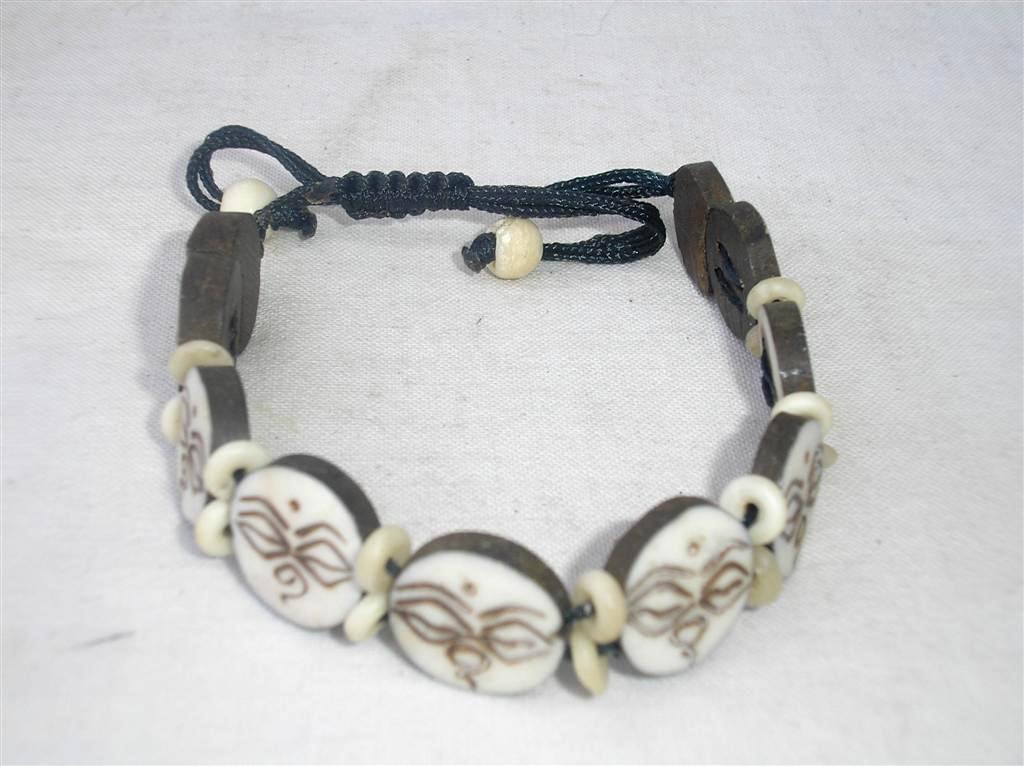 Buddha Eye Design Yak Bone Bracelet, Handmade In Nepal