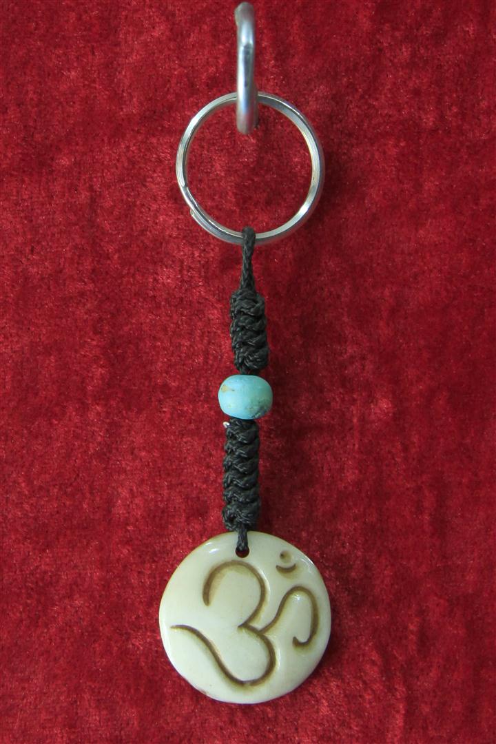 Om Design Yak Bone Keyring, Handmade In Nepal
