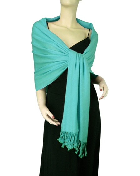 Silk Mix Pashmina, 70 Percent Pashmina, 30 Percent Silk, Old Style, Aquamarine 2