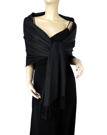 Silk Mix Pashmina, 70 Percent Pashmina, 30 Percent Silk, Old Style, Black 2