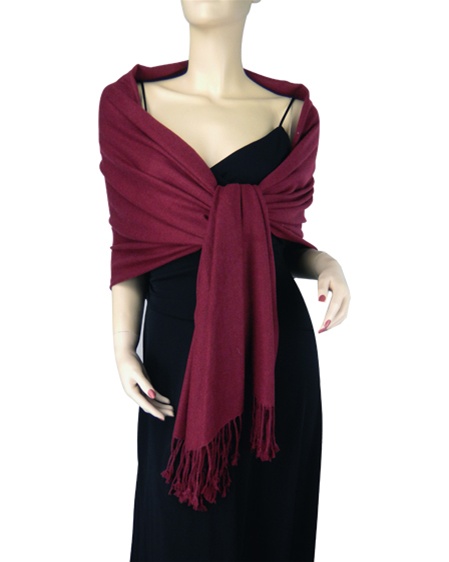 Silk Mix Pashmina, 70 Percent Pashmina, 30 Percent Silk, Old Style, Cranberry