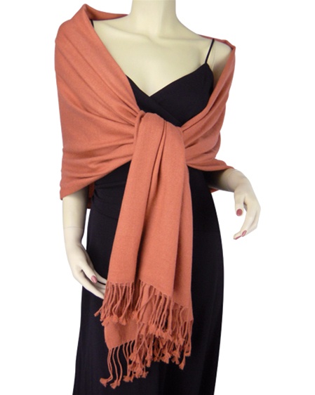 Silk Mix Pashmina, 70 Percent Pashmina, 30 Percent Silk, Old Style, Persimmon