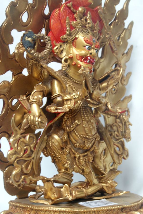 Black Mahakala Statue, Full Gold Plated, Painted Face