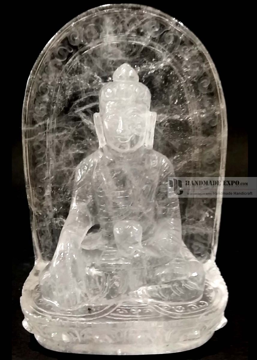 Clear Crystal Shakyamuni Buddha Statue On Throne