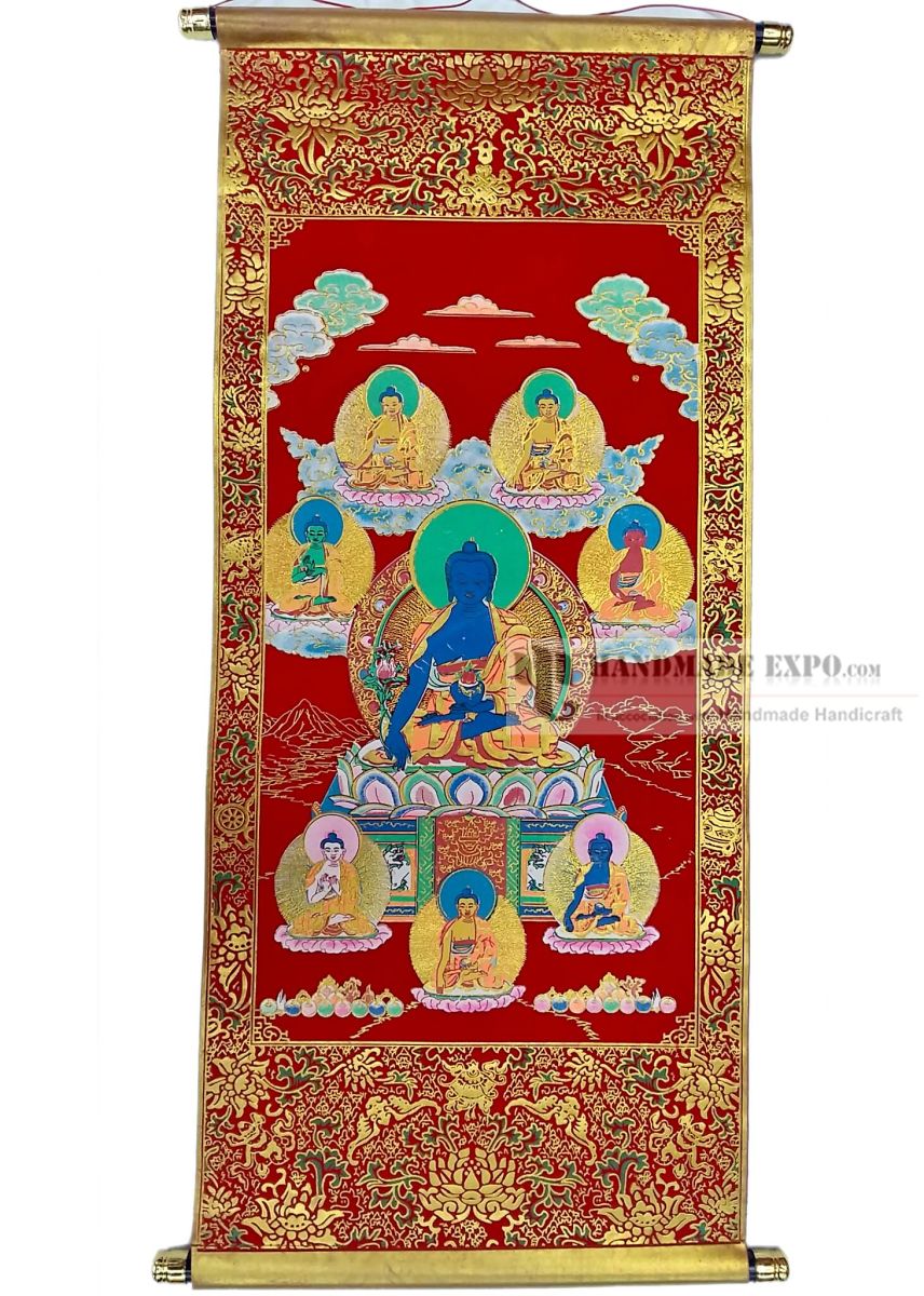 Medicine Buddha Scroll Embossed Screen Print