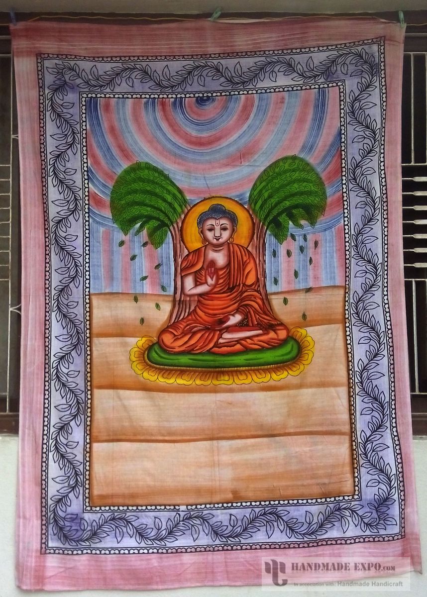 Painted Buddha Design Batik Bed Sheet