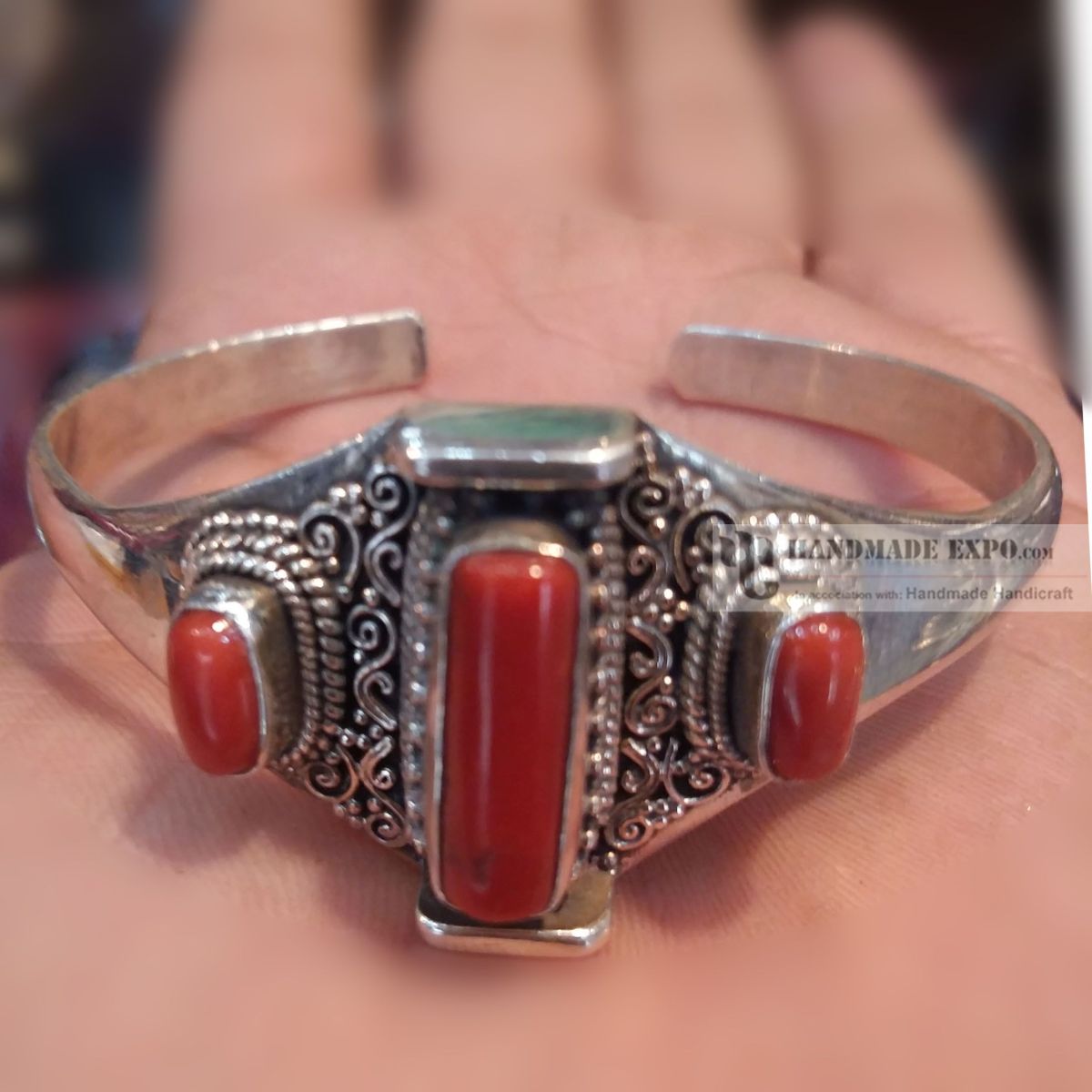 Coral Silver Bracelet