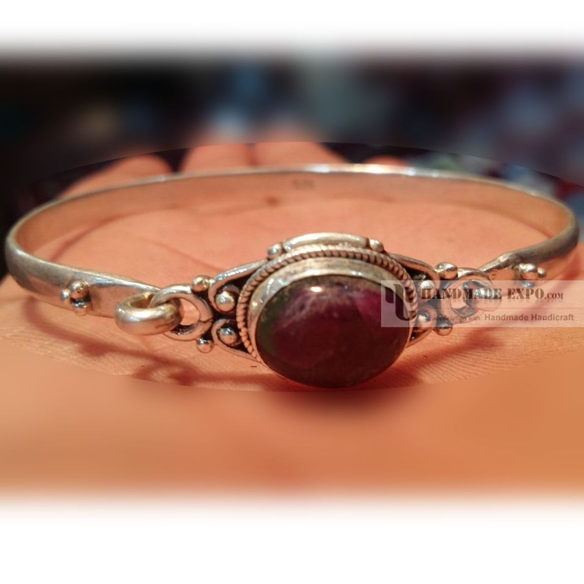 Ruby Zoisite Silver Bracelet