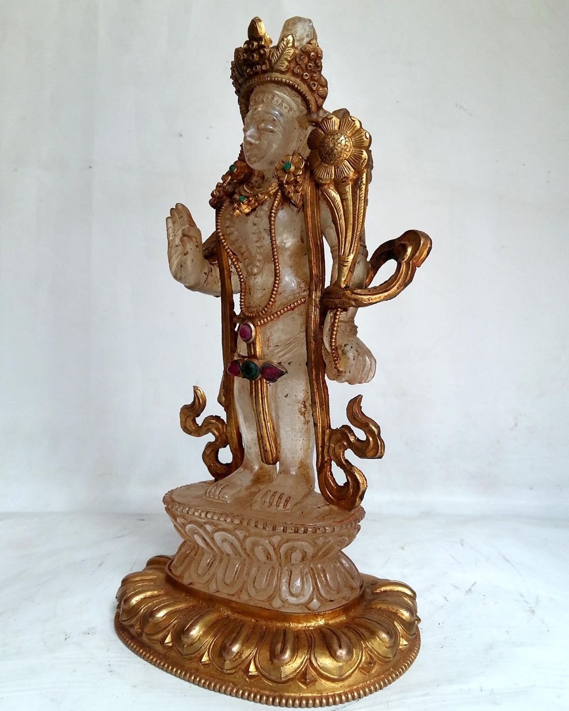 Crystal Padmapani Lokeshvara with Gold Plated, metal Setting