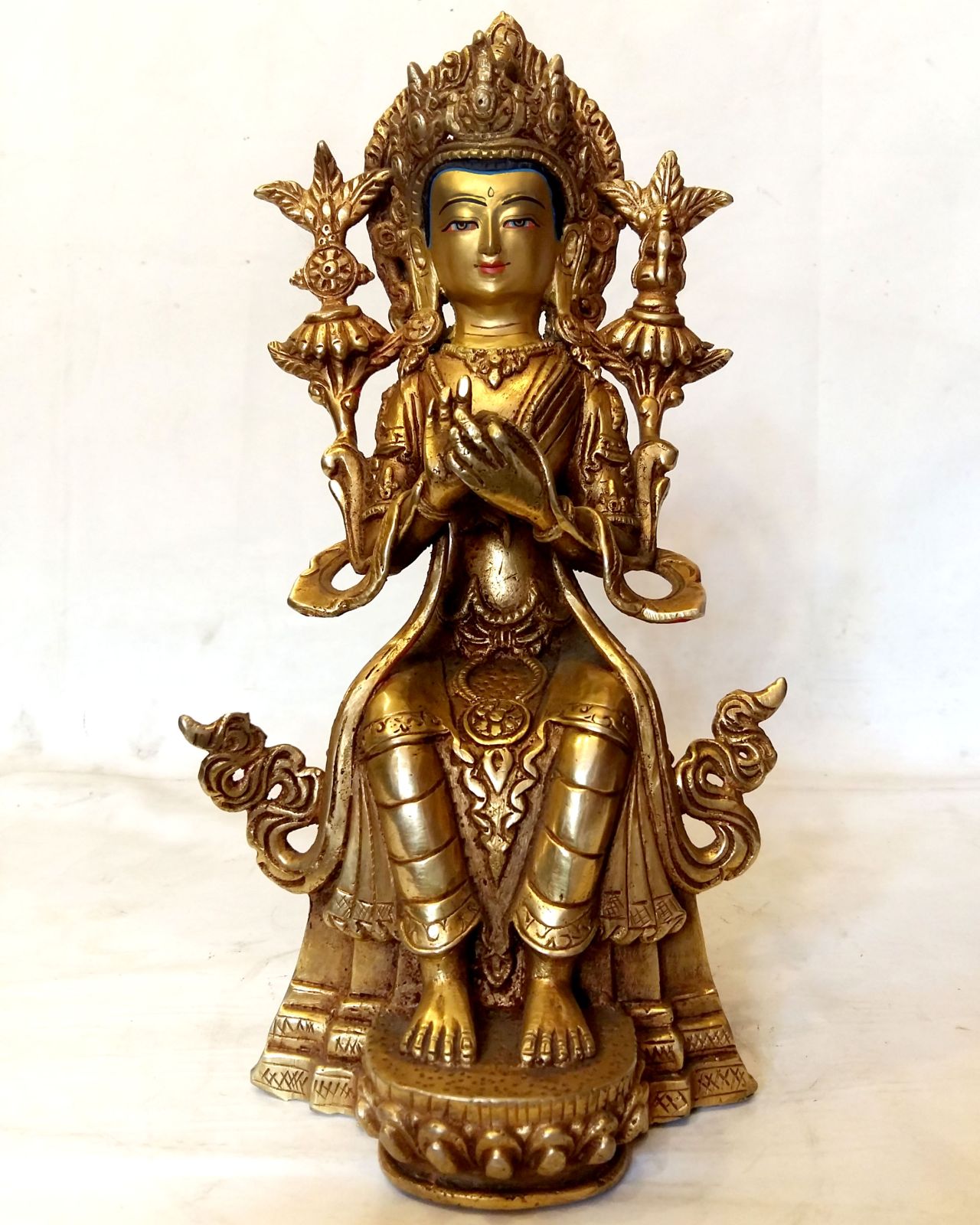 Maitreya Buddha Statue -painted Face, Fire Gold Plating