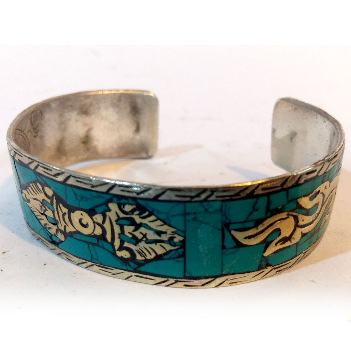 Dorje Metal Bracelet With Green Stone Paint