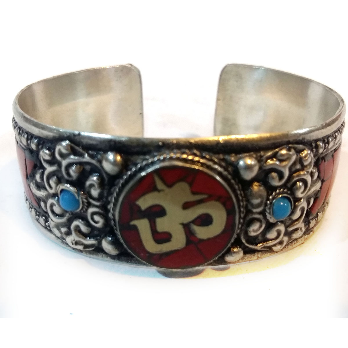 Flower Metal Bracelet Om Red Background Centre