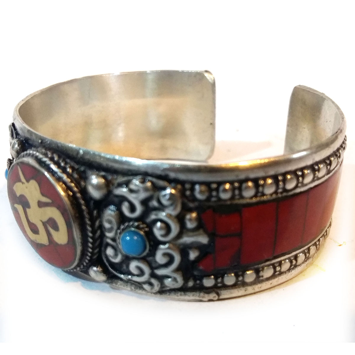 Flower Metal Bracelet Om Red Background Centre