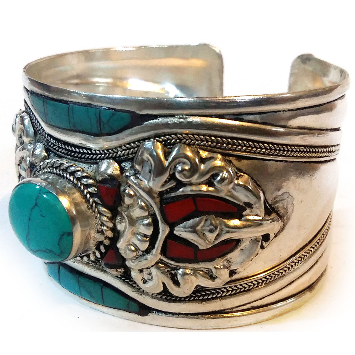 Double Dorje Metal Bracelet With stone Setting Big Size