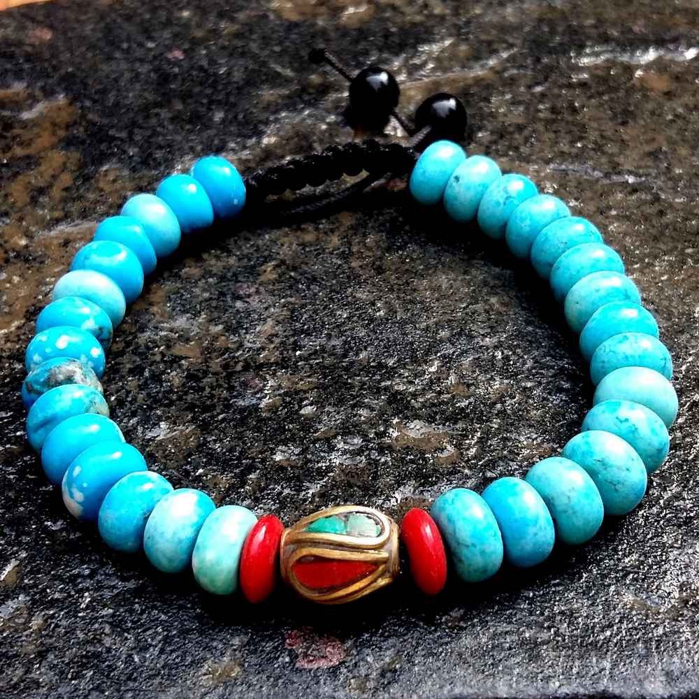 Cut Turquise Stone Bead Bracelet