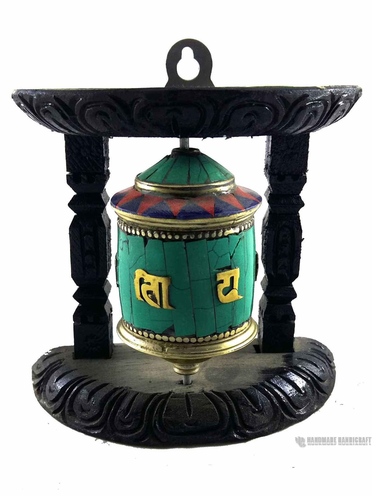 Brass Prayer Wheel On Wooden Frame- <span Style=