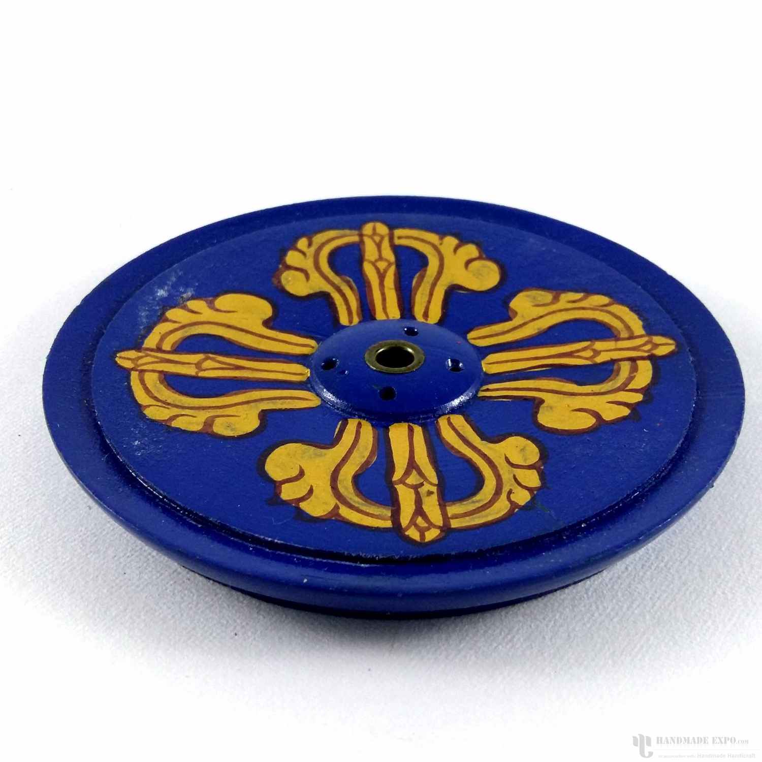 Round Double Dorje Blue Wooden Incense Burner