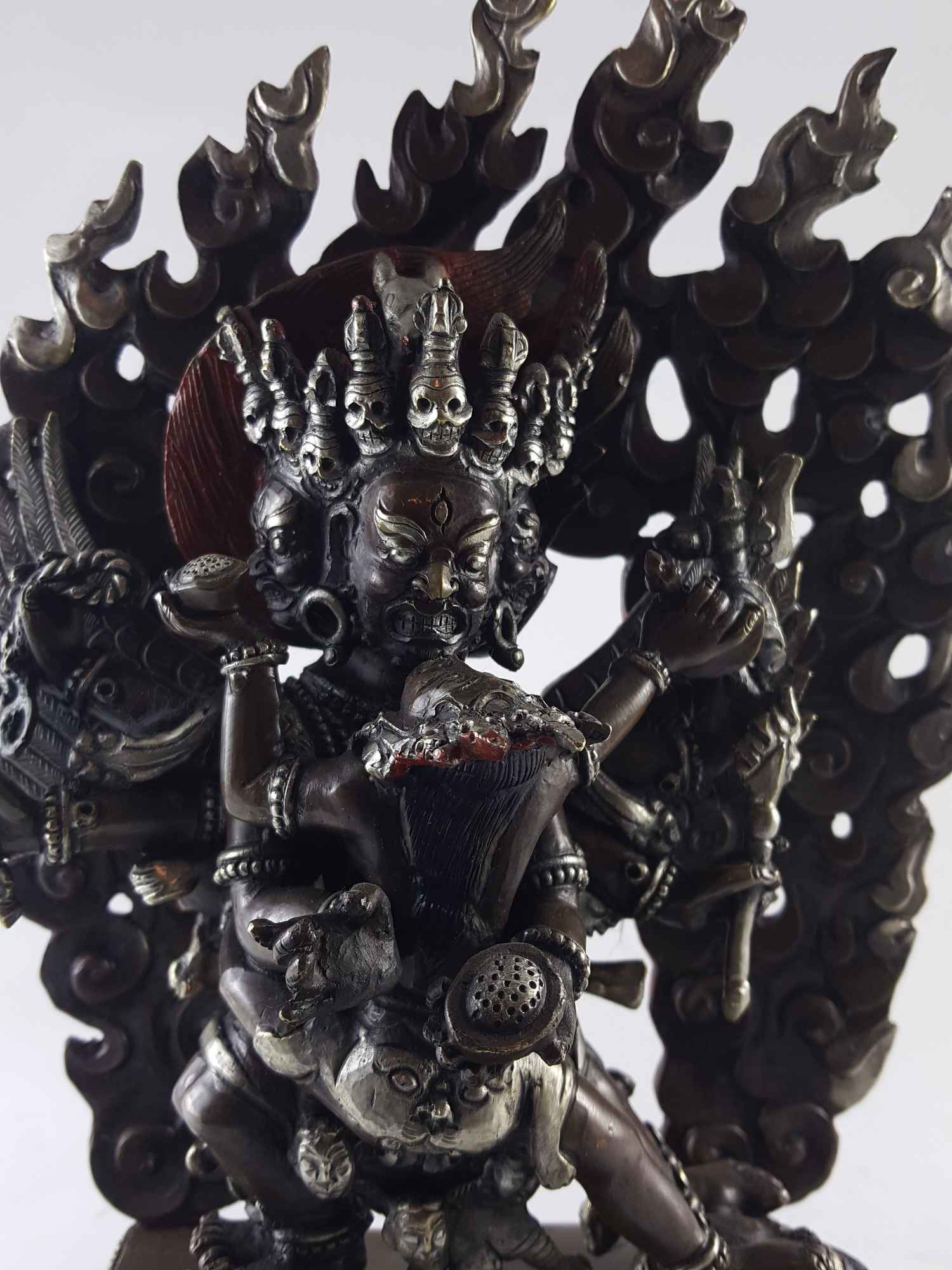 Hayagriva - Heruka Statue -copper Silver Plated Oxidized