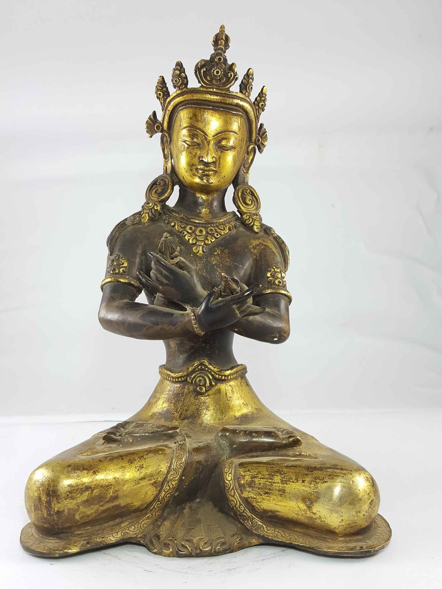 Vajradhara Statue Partly Gold Plated Oxidized <span Style=