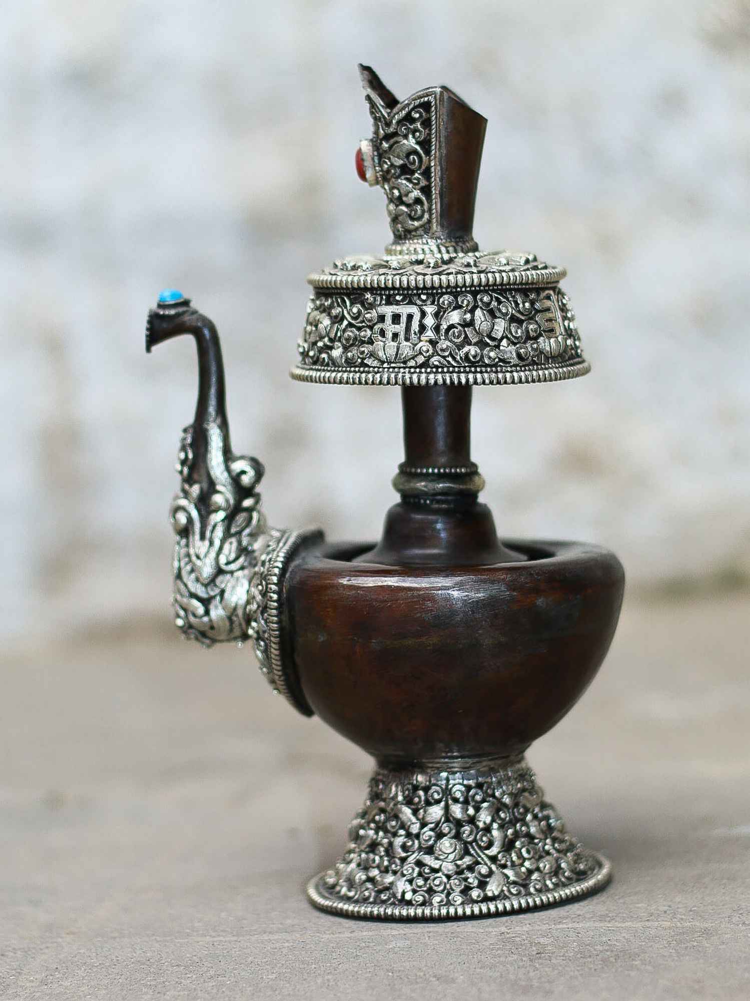 Copper Tibetan Bhumpa- Bhumba Silver Plated High Quality Carving
