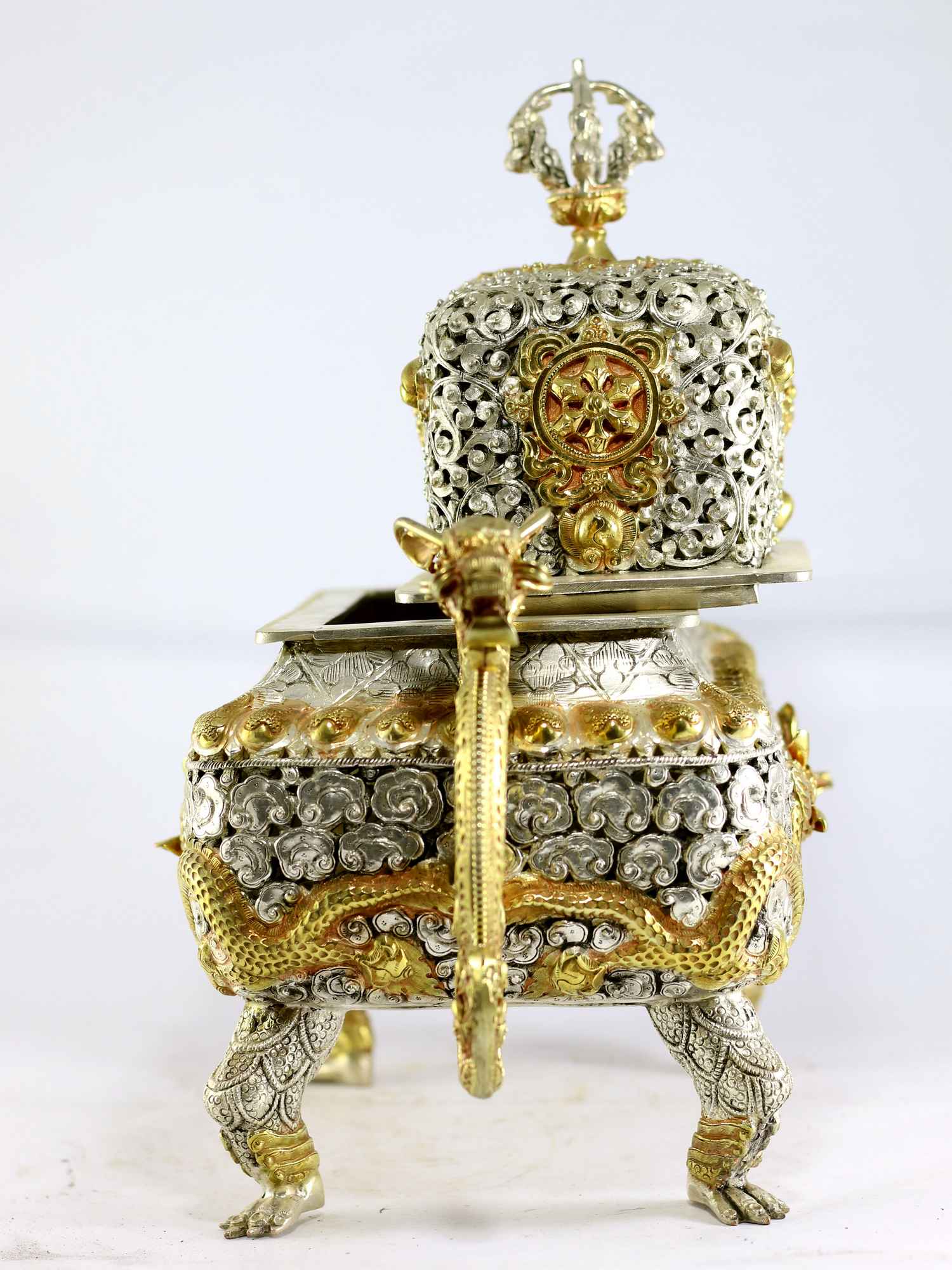 Copper Incense Burner silver And Gold Plated, high Quality Carving, makal, Maka, Incense Burner