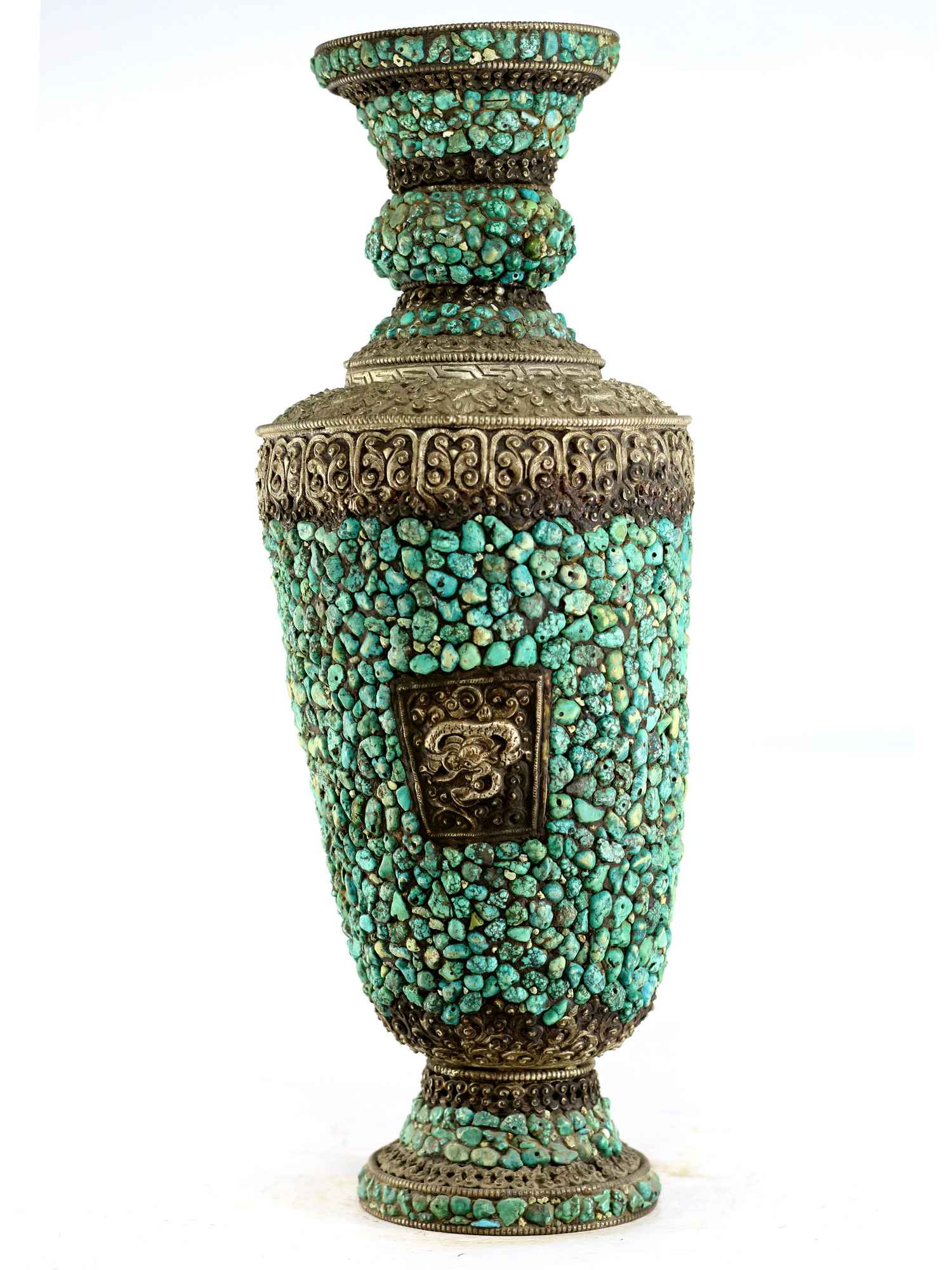 White Metal Tibetan Flower Vase : Vase <span Style=