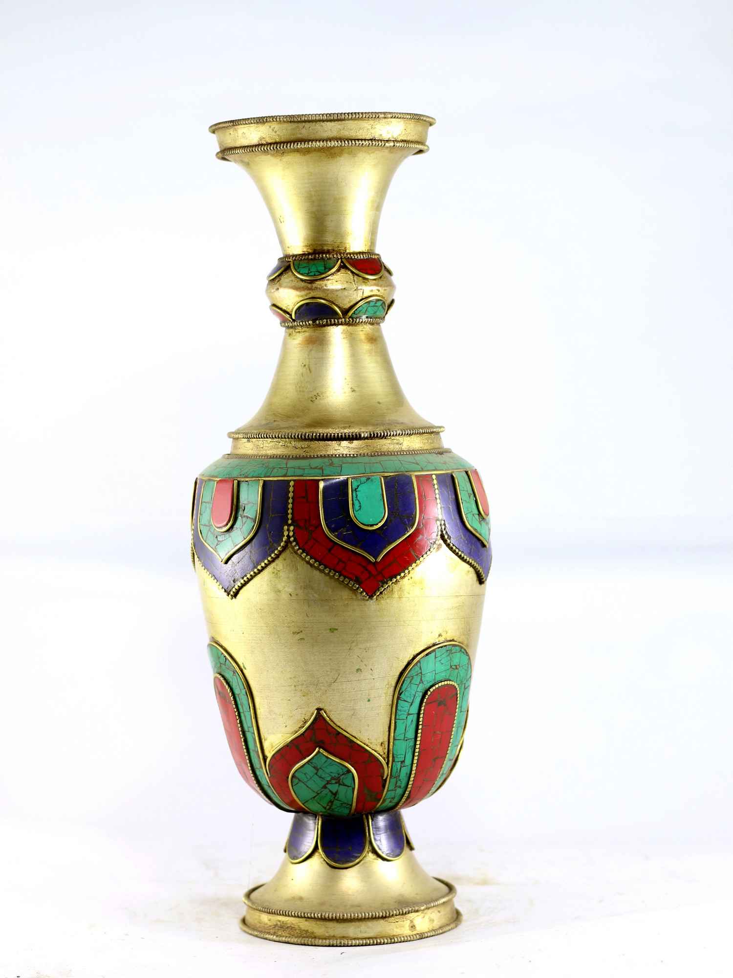 White Metal Tibetan Flower Vase : Vase <span Style=