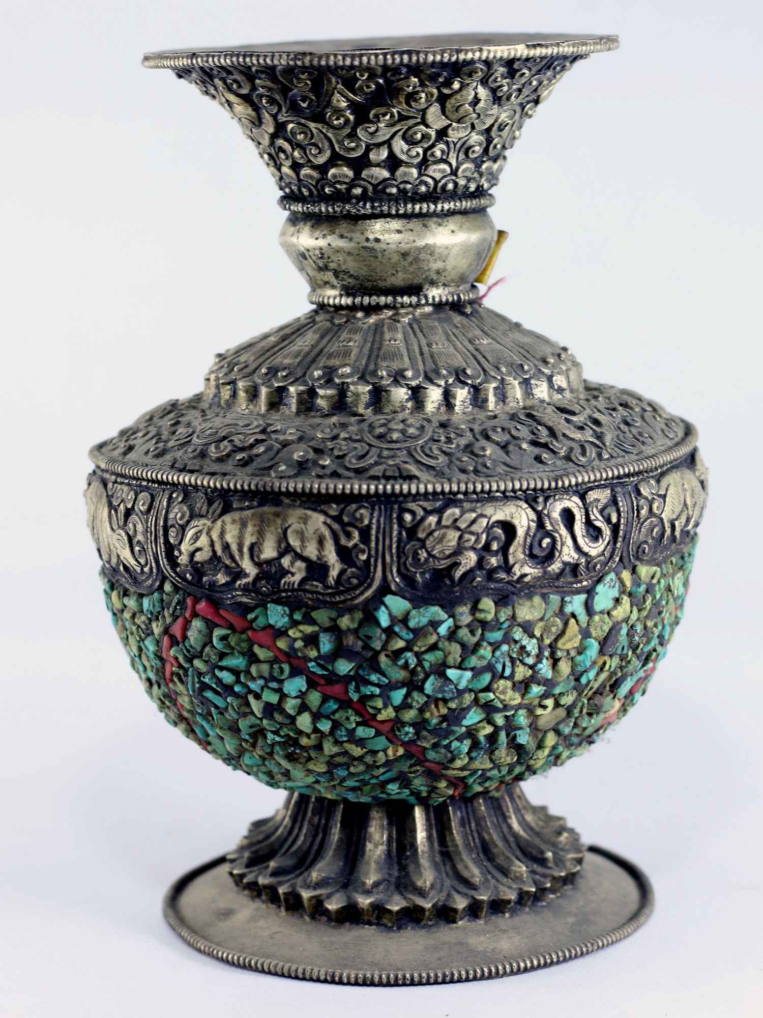 White Metal Tibetan Flower Vase : Vase <span Style=