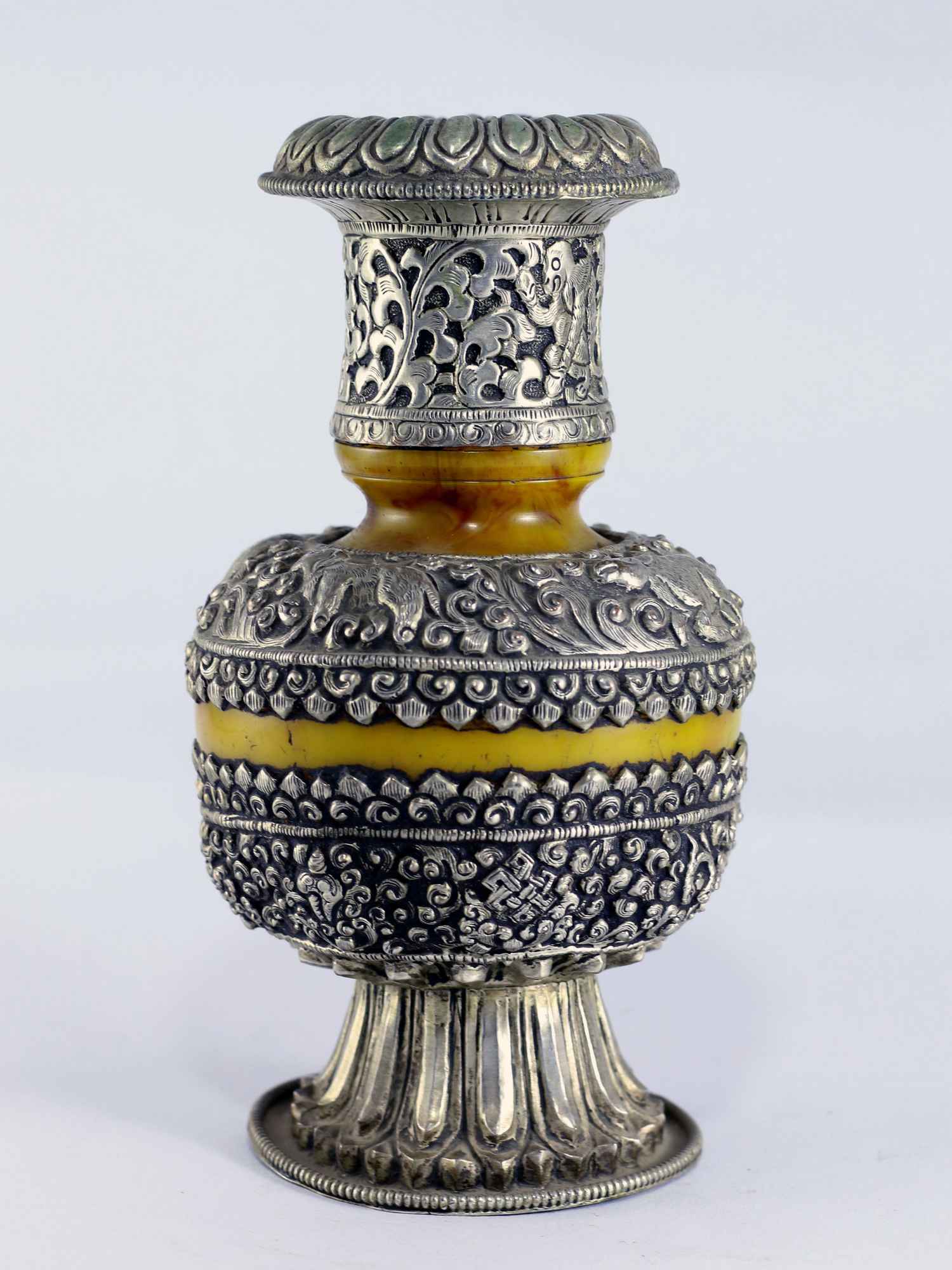 Tibetan Flower Vase :silver Vase Over Imitation Amber
