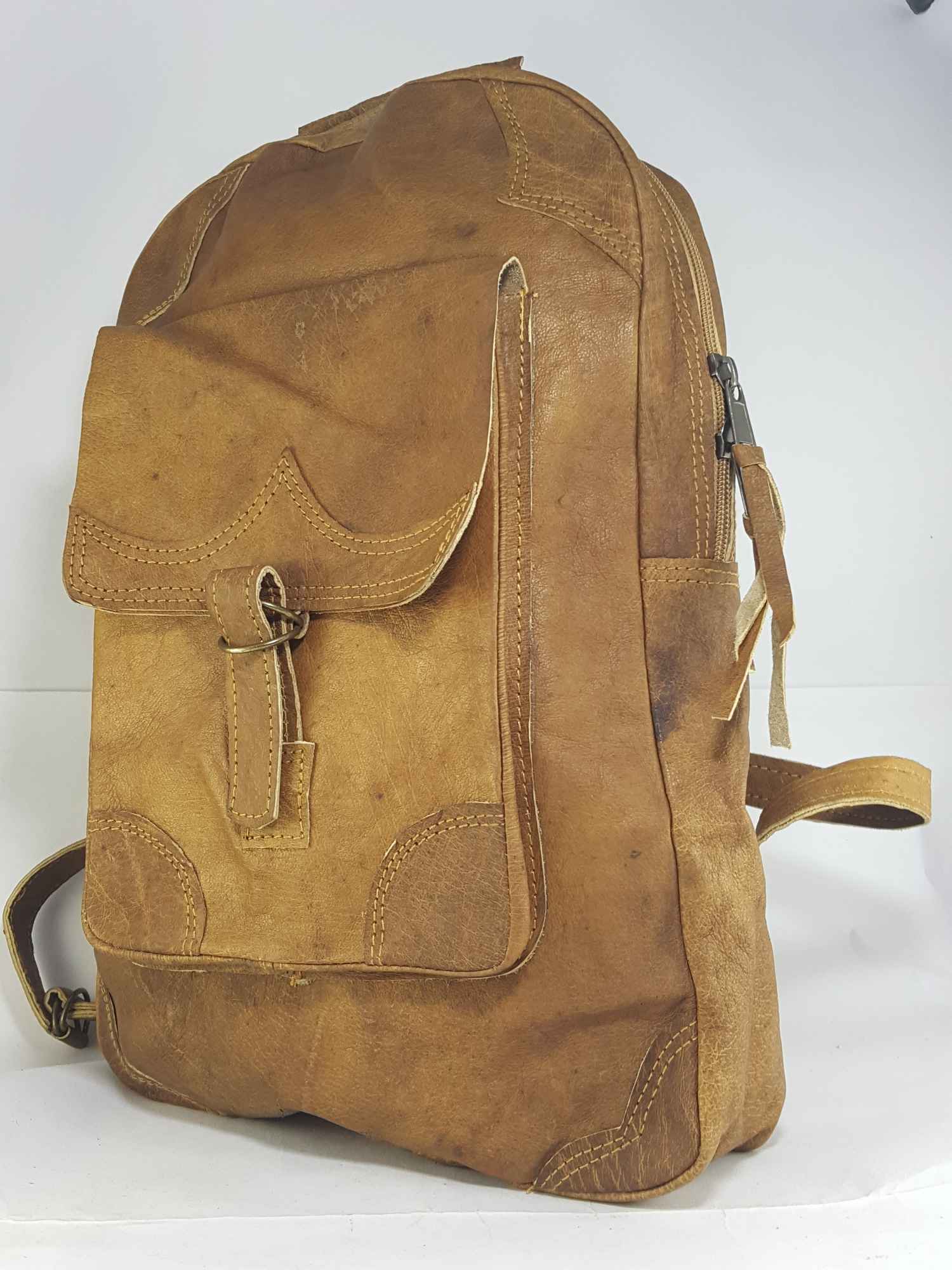 Himalayan Yak Leather Backpack Bag <span Style=
