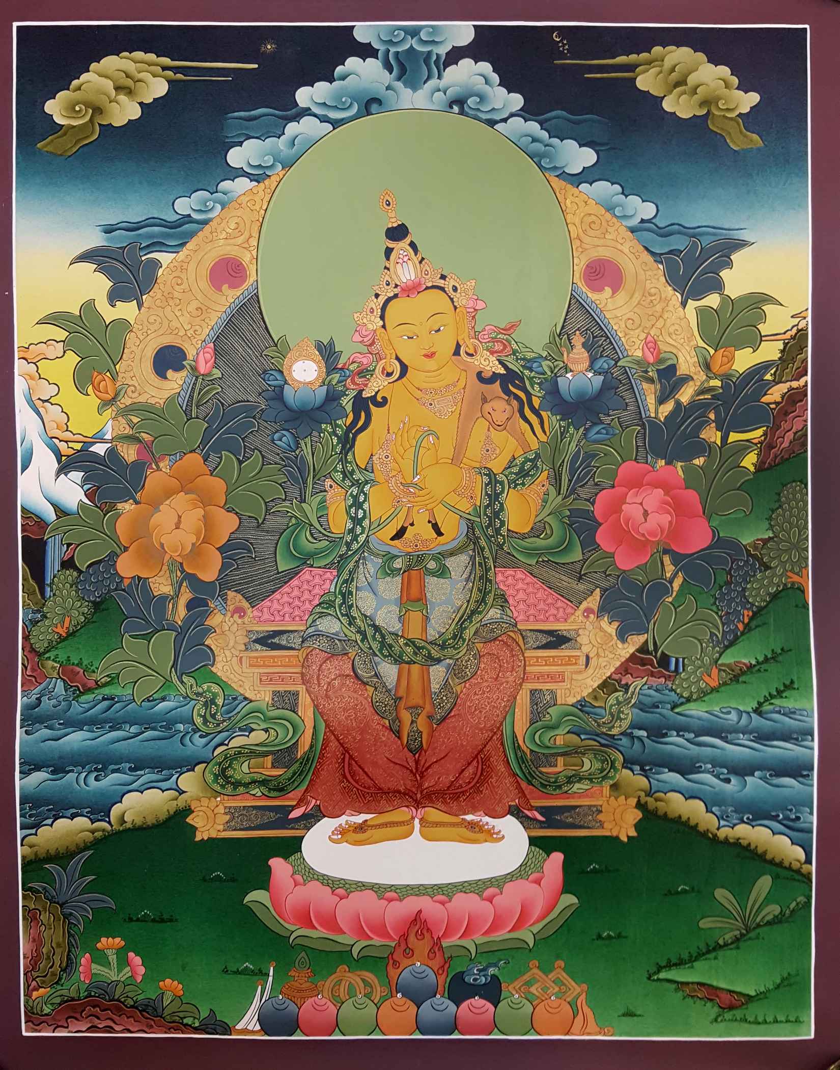 Maitreya Buddha Tibetan Hand Painted Thangka <span Style=
