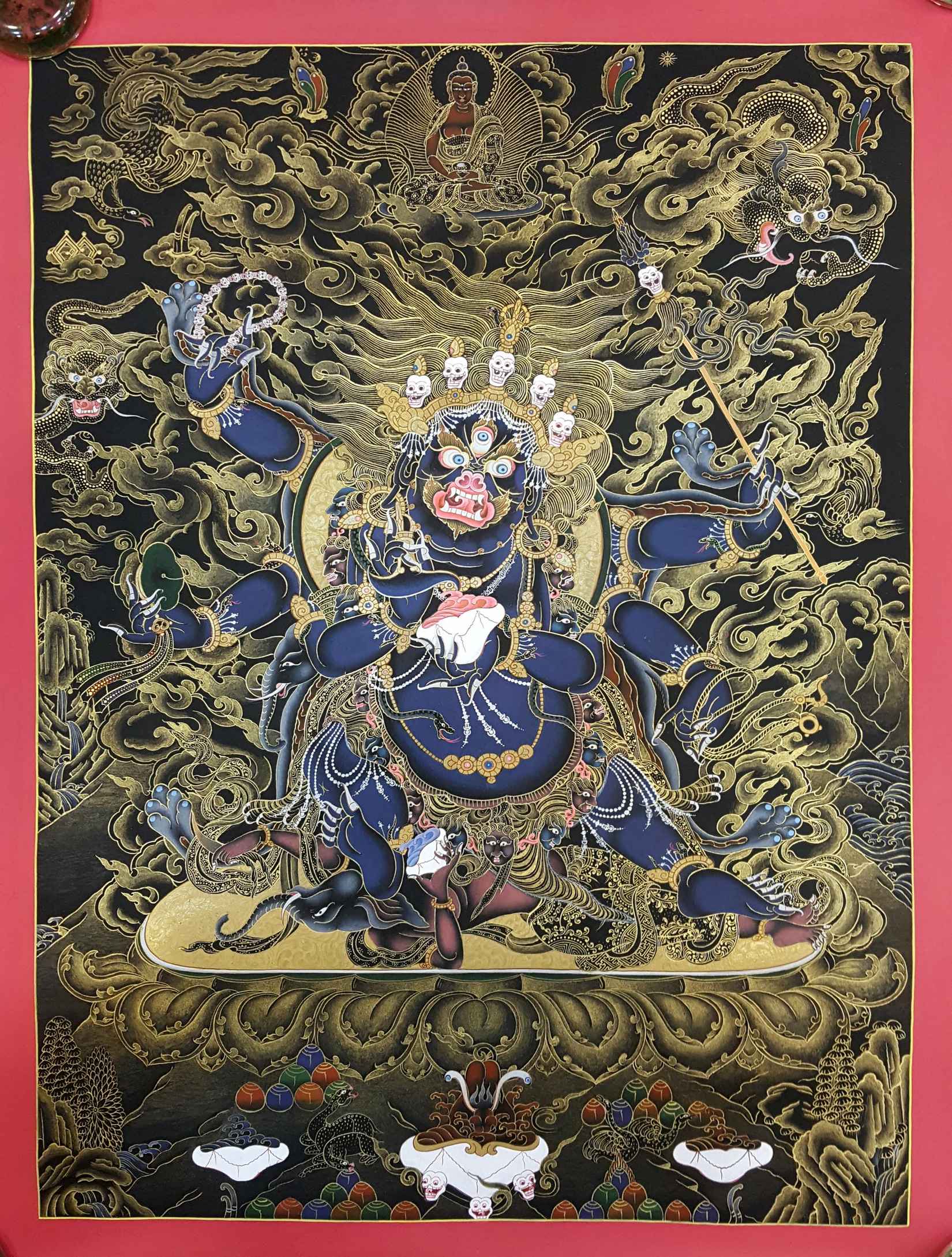 Black Mahakala Tibetan Hand Painted Thangka <span Style=