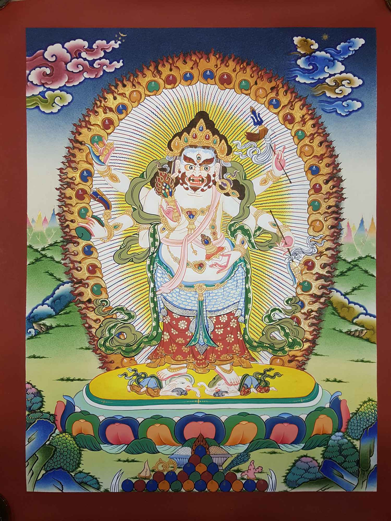 White Mahakala Hand Painted Tibetan Thangka <span Style=